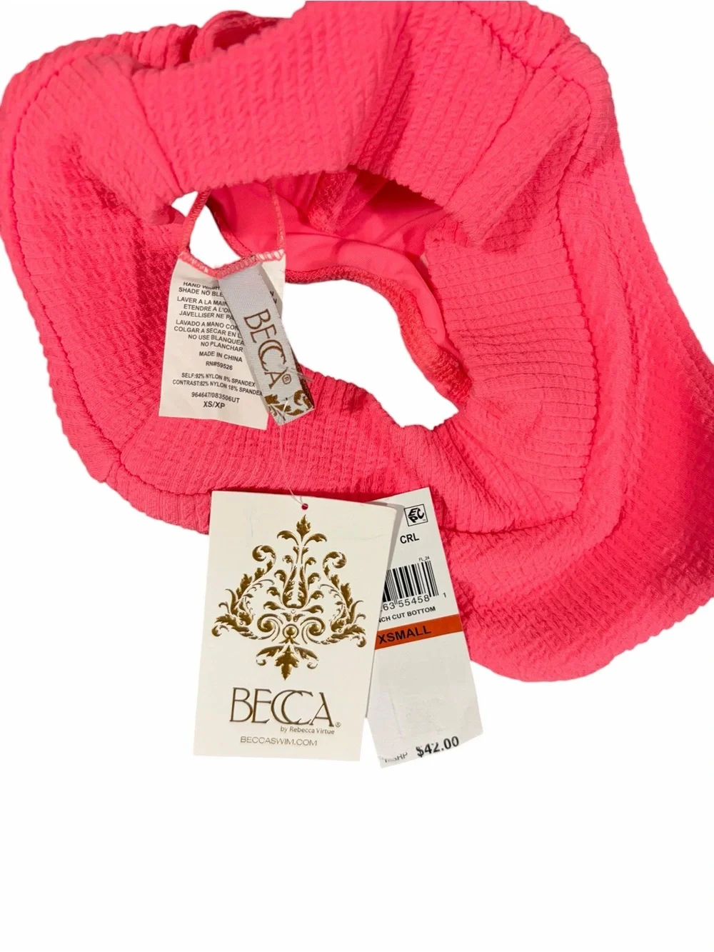 BECCA French Cut High Waist Bikini Bottoms XS Coral Pink Swim NWT - Picture 5 of 5